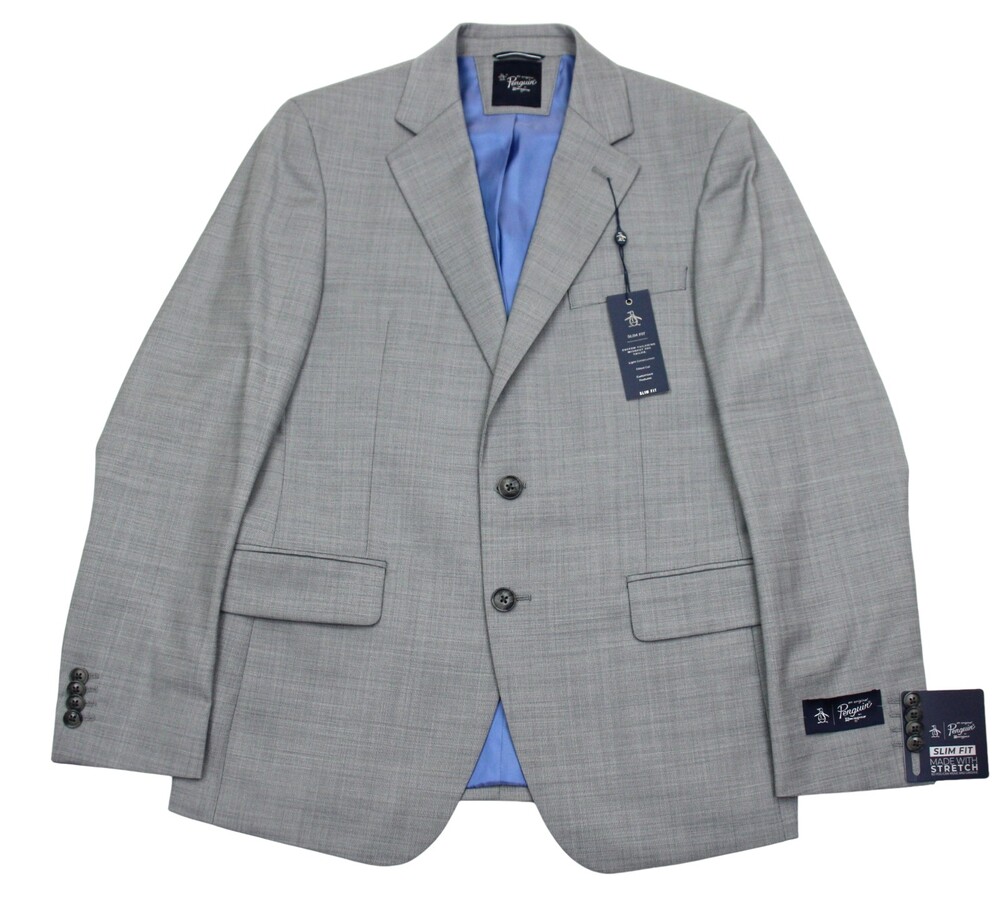 Original Penguin Osmans Sport Coat 42 L Grey Wool Blend Stretch Slim Fit Blazer